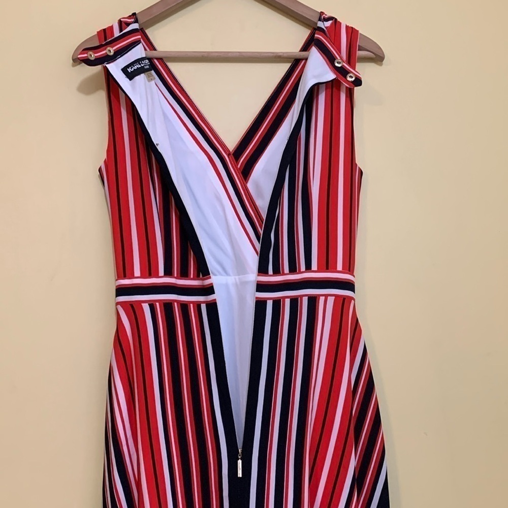 Karl Lagerfeld | Red White Blue Striped Sleeveless Handkerchief Hem Midi Dress 0 - Picture 16 of 17